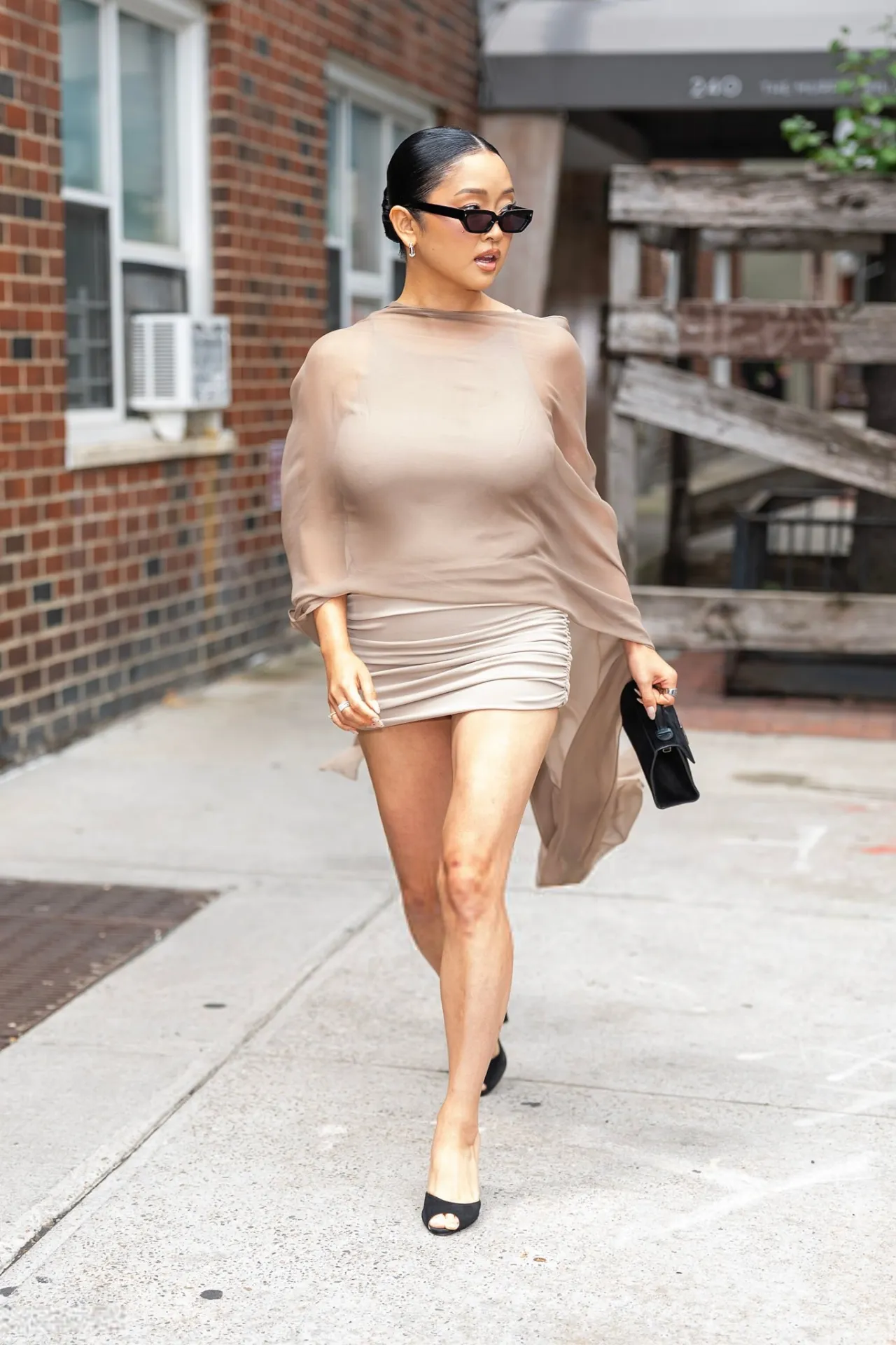 Lana Condor Taupe Draped Mini Dress in Murray Hill – August 17, 2026